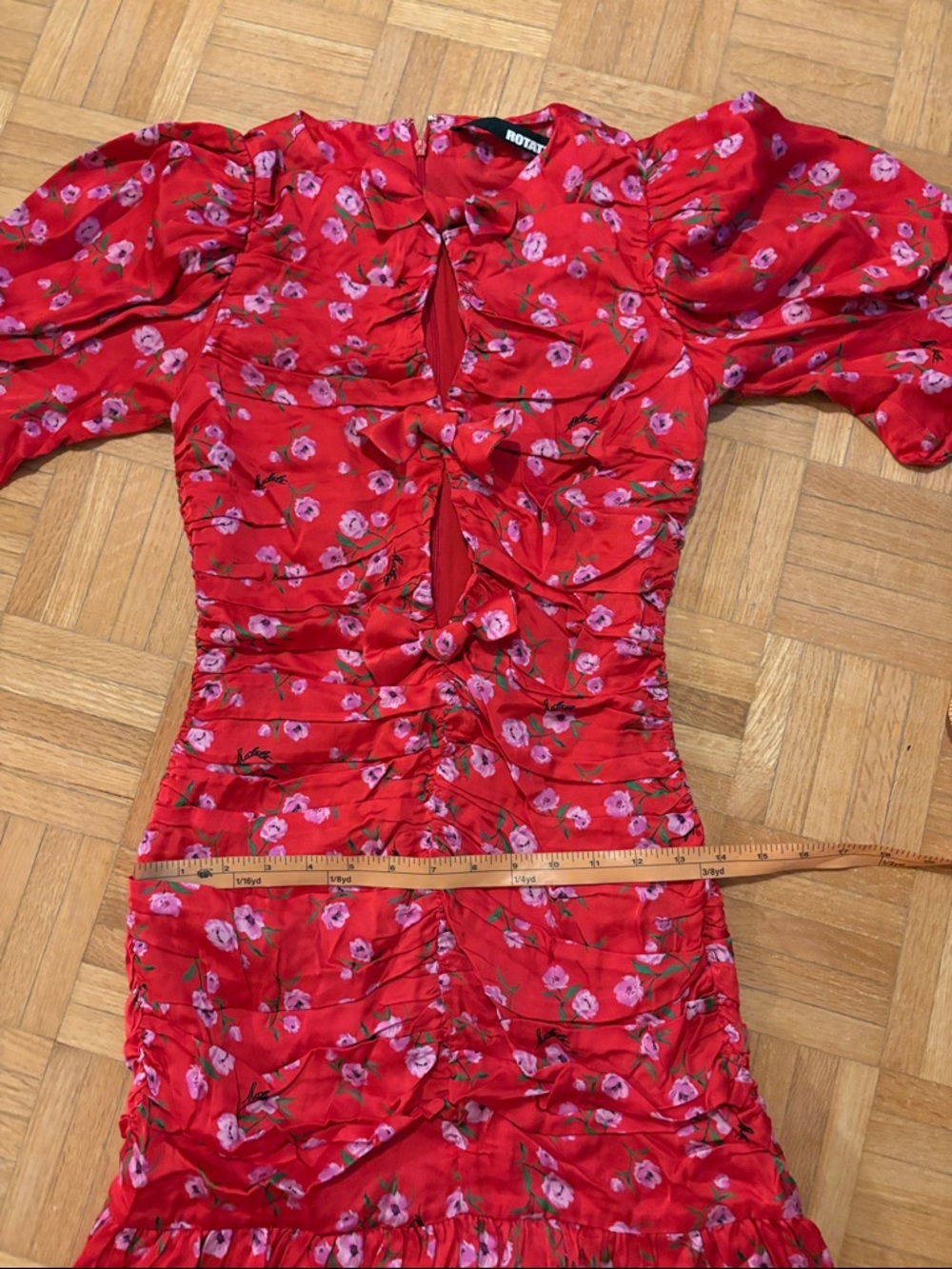 Rotate Red Floral Ruched Mini Dress - Picture 12 of 16